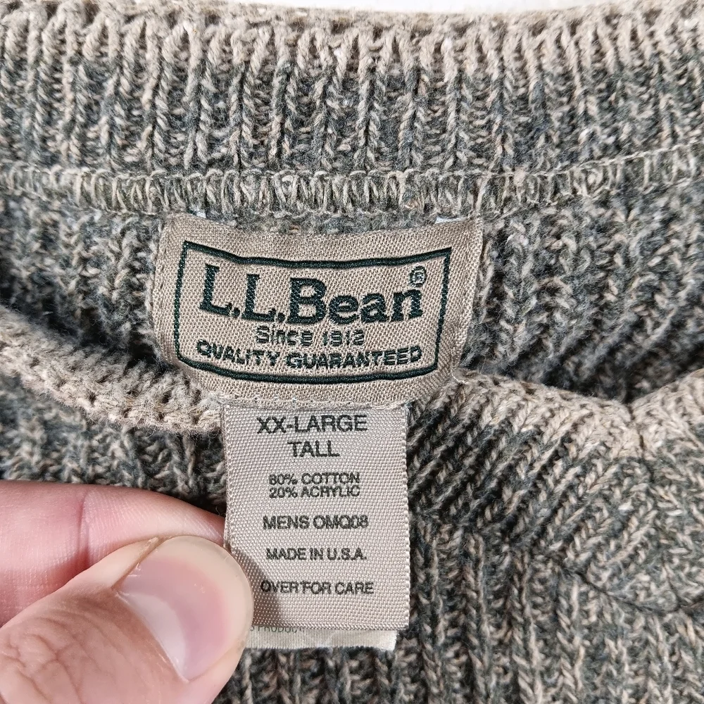 L.L. Bean Bean Sweater Mens XXL Green V Neck Ribbed Fisherman Cotton Blend USA